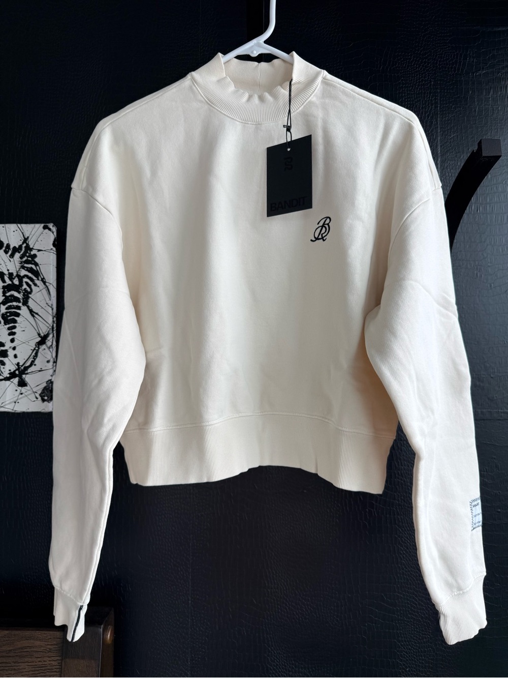 BANDIT Cotton Fleece Cropped Crewneck Pullover - Cream